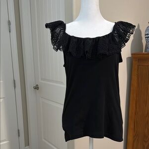 Ralph Lauren Black Sleeveless Ruffled Blouse